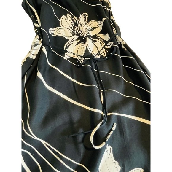 R & K Black Long Tie Back Women size 6 rayon Black Tropical Sequin Beads - Picture 11 of 15